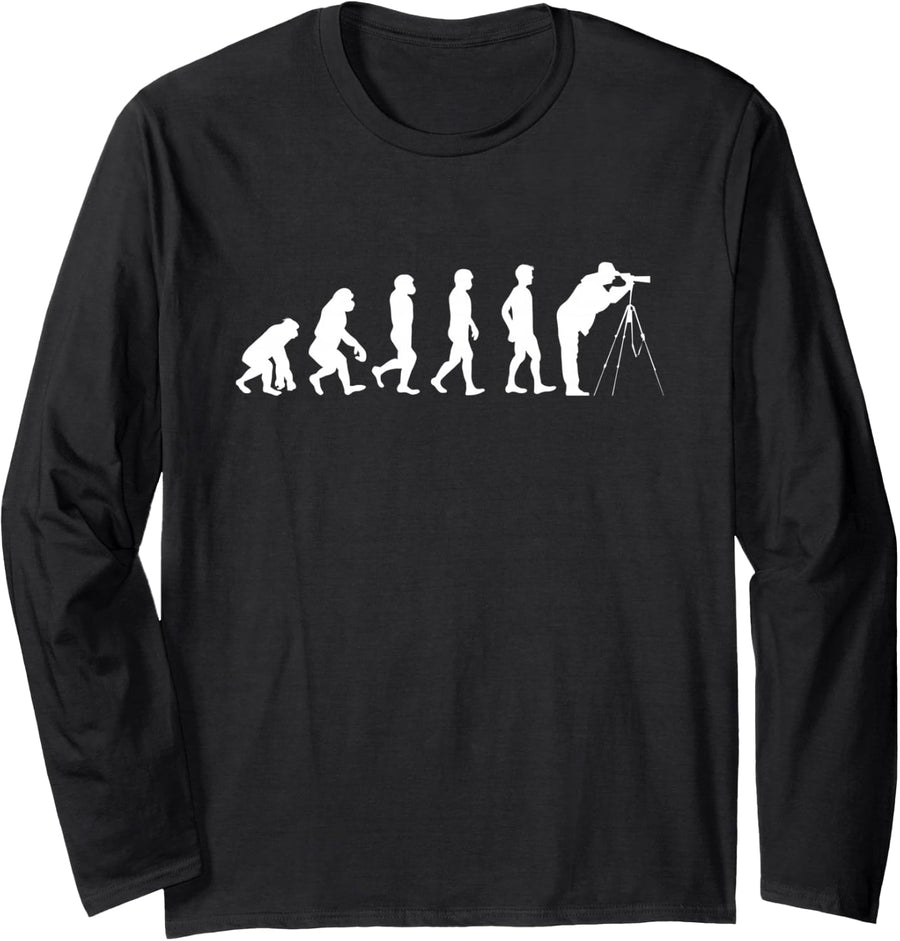 Birder Evolution Bird Watching Birding Vintage Birder Long Sleeve T-Shirt - Adult Unisex Black