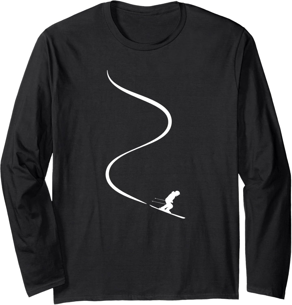 Skier with tracks in deep powder snow freeride gift Long Sleeve T-Shirt - Adult Unisex Black