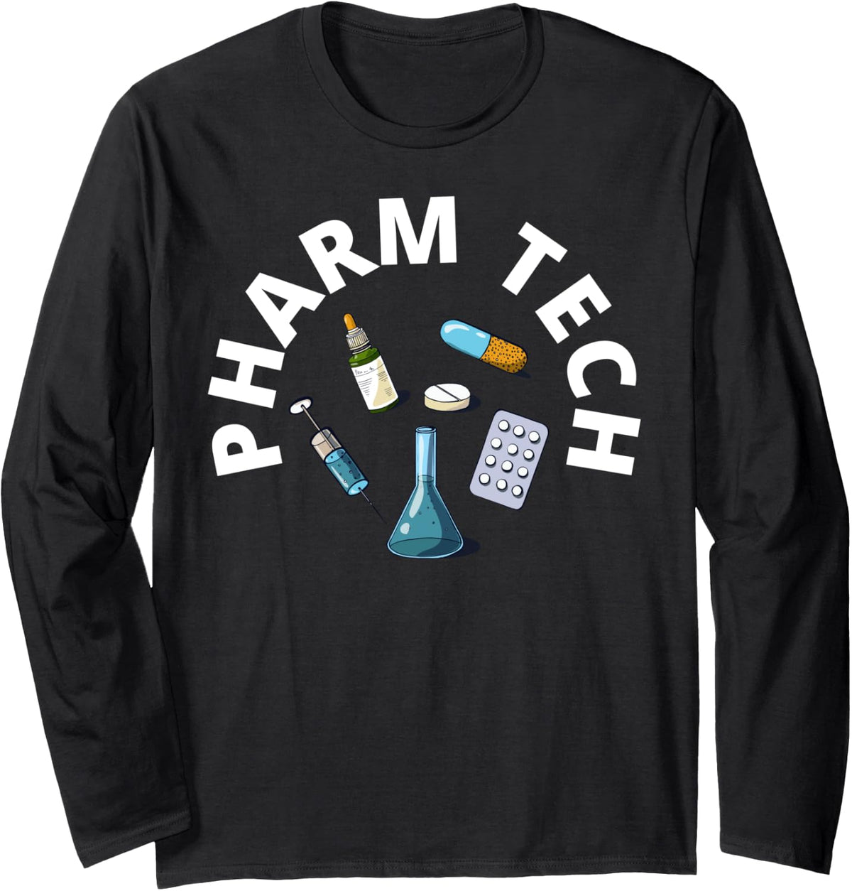 Pharm Tech - Certified Pharmacy Technician CPhT Design Long Sleeve T-Shirt - Adult Unisex Black