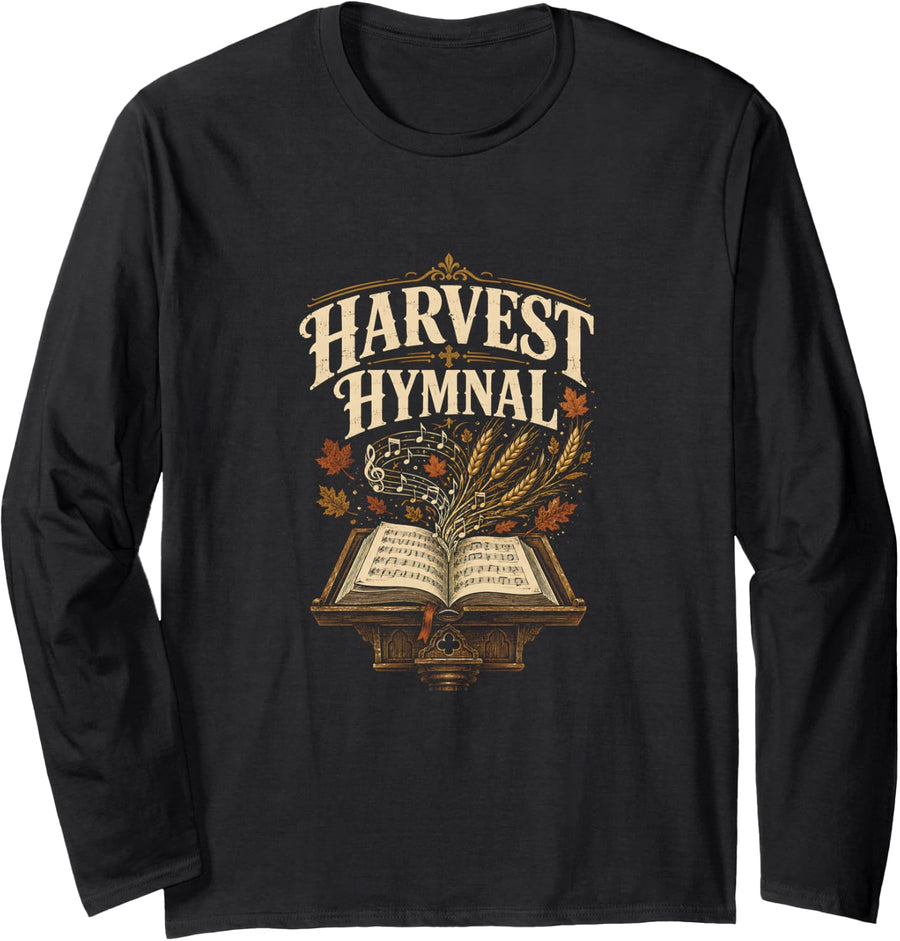 Harvest Hymnal Autumn Choir Worship Music Long Sleeve T-Shirt - Adult Unisex Black