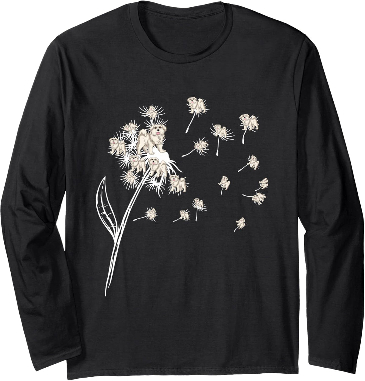 Great Pyrenees Dandelion Flower Animal Lover Dog Lovers Long Sleeve T-Shirt - Adult Unisex Black