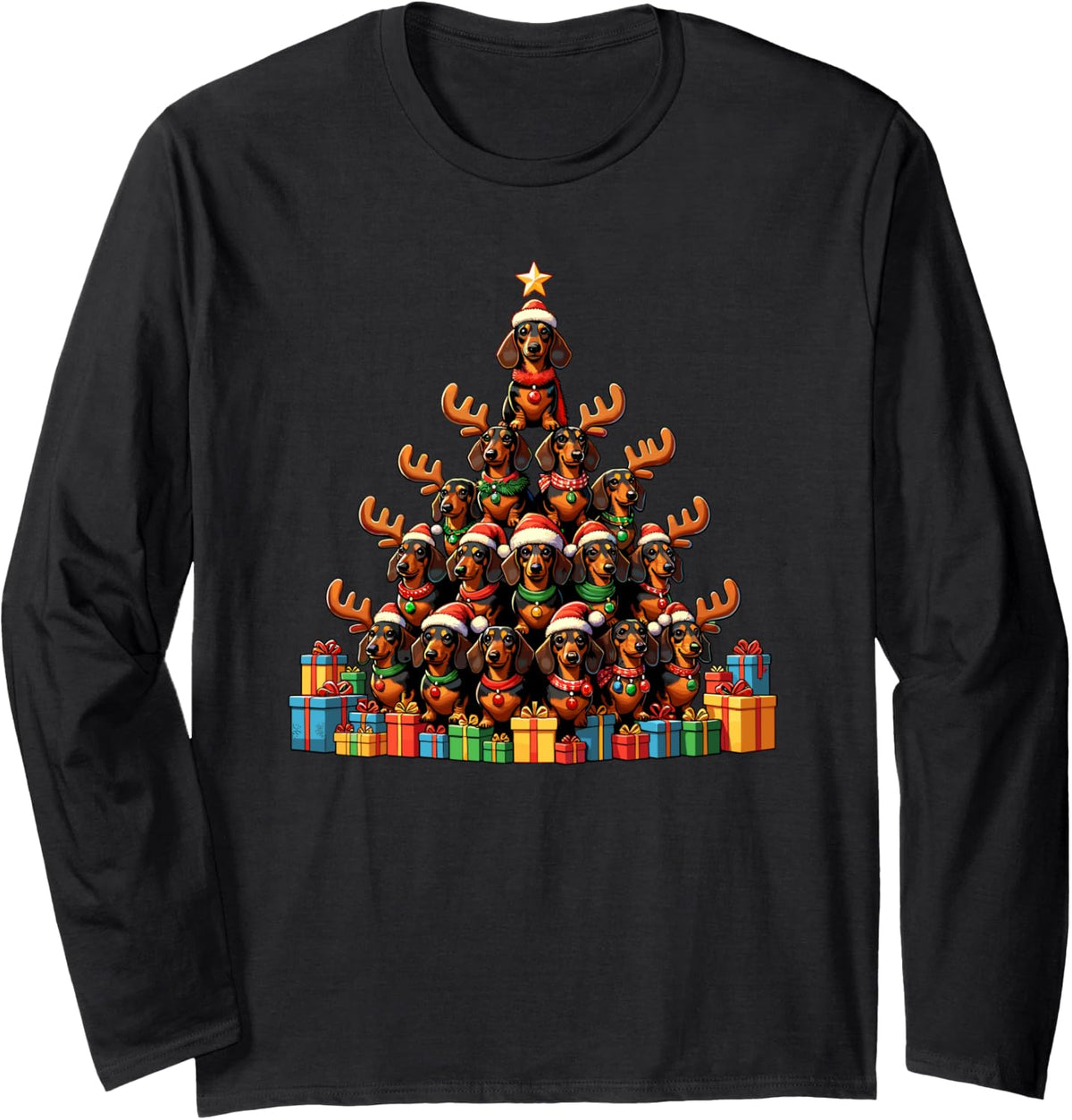 Christmas Tree Dachshund Dog Dachshunds Doxie Long Sleeve T-Shirt - Adult Unisex Black