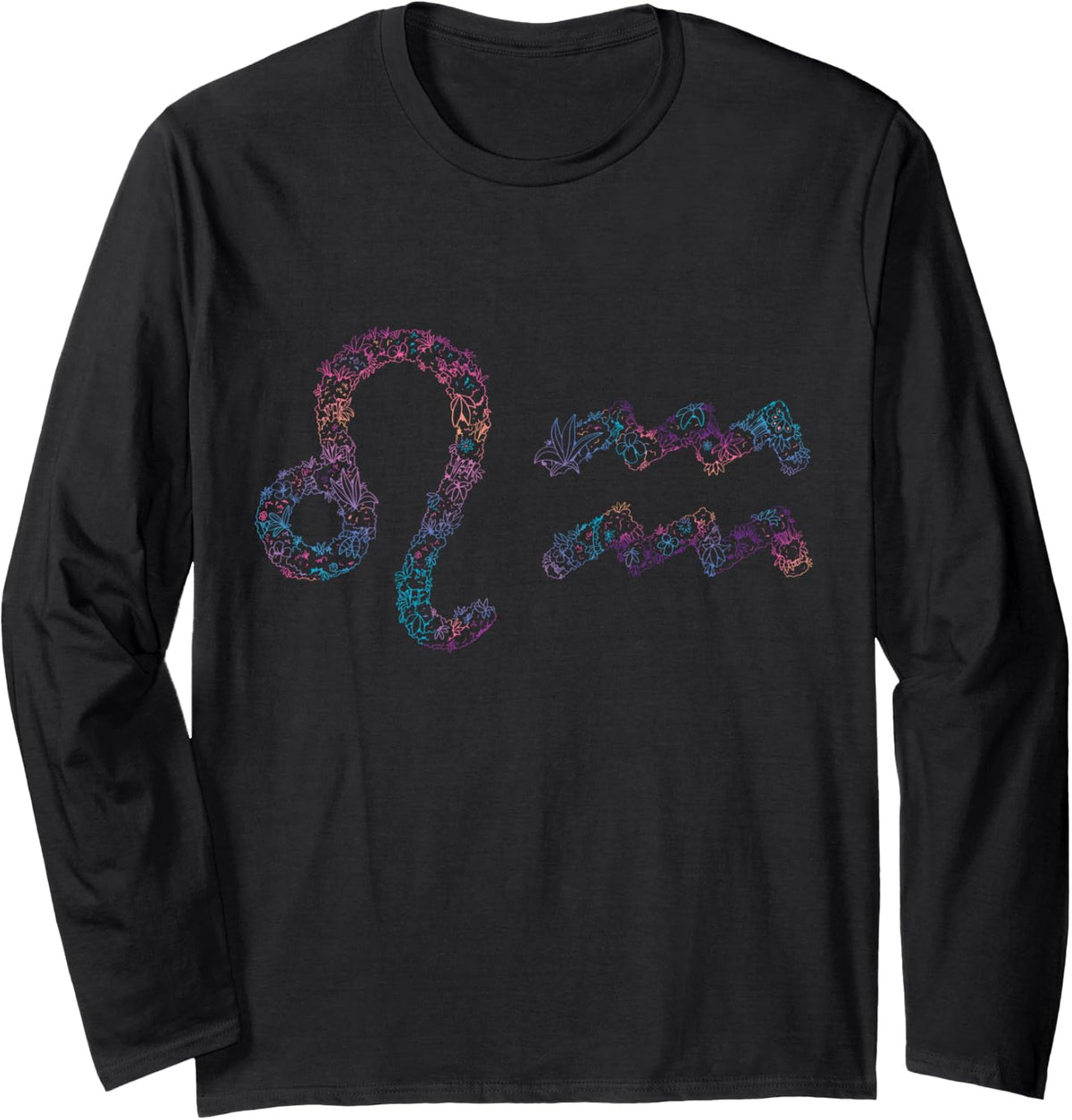 Astrology Love Horoscope Zodiac Signs Leo and Aquarius Long Sleeve T-Shirt - Adult Unisex Black