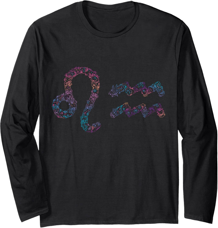 Astrology Love Horoscope Zodiac Signs Leo and Aquarius Long Sleeve T-Shirt - Adult Unisex Black