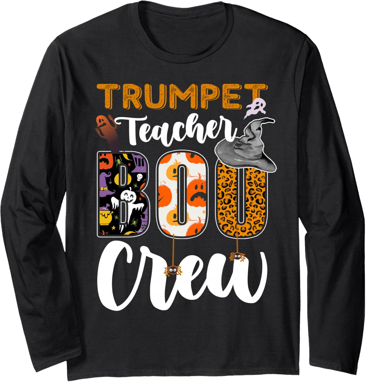 Trumpet Teacher Boo Crew Halloween Costume Matching Long Sleeve T-Shirt - Adult Unisex Black