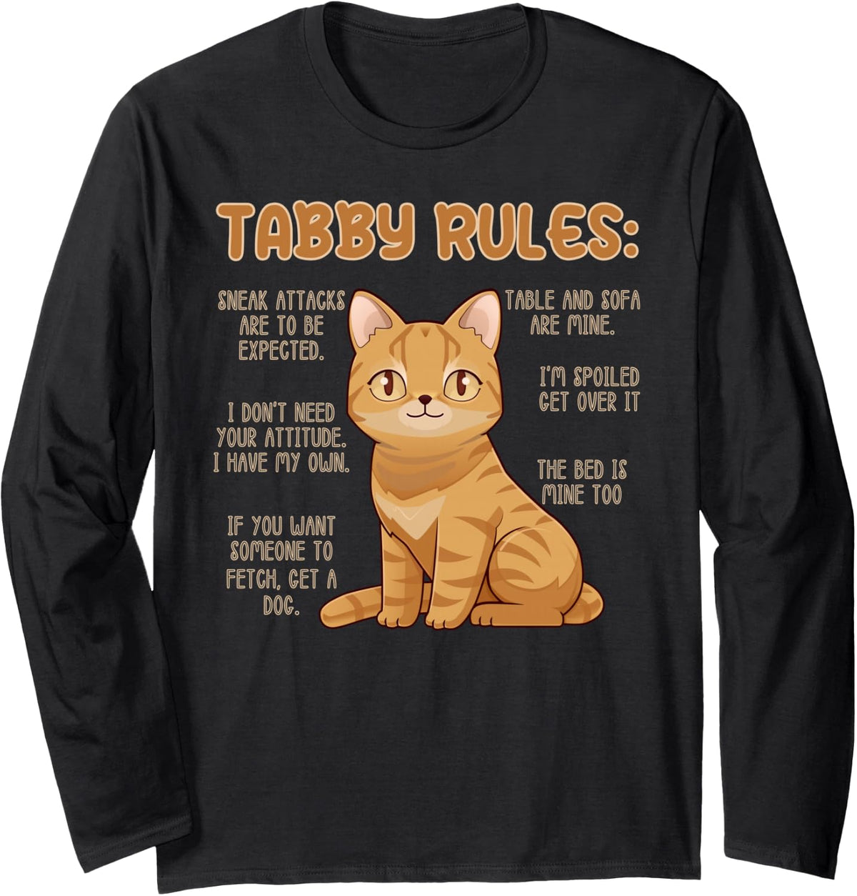 Tabby Cat Graphic Long Sleeve T-Shirt - Adult Unisex Black