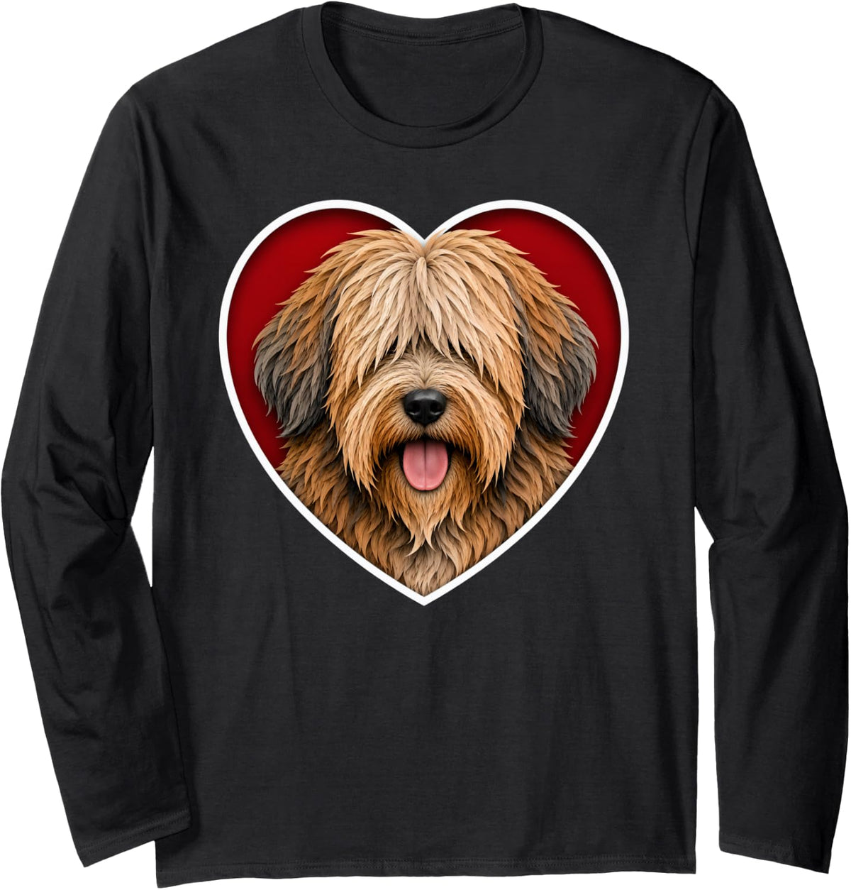 Catalan Sheepdog Heart Long Sleeve T-Shirt - Adult Unisex Black