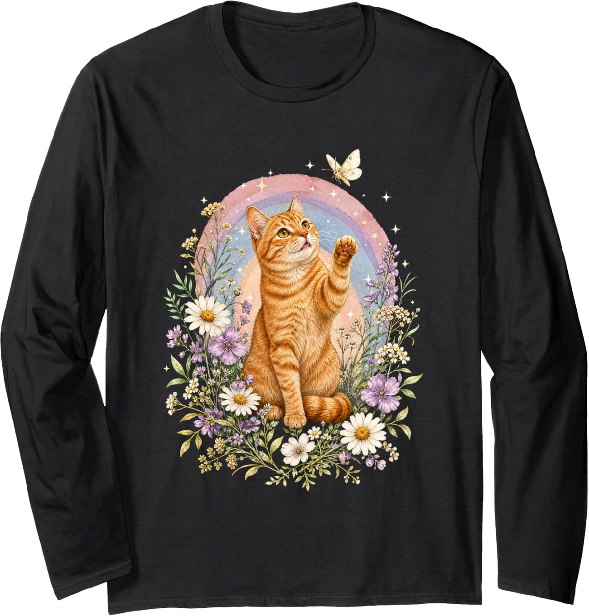Orange Tabby Cat Cute Cat Mom Long Sleeve T-Shirt - Adult Unisex Black