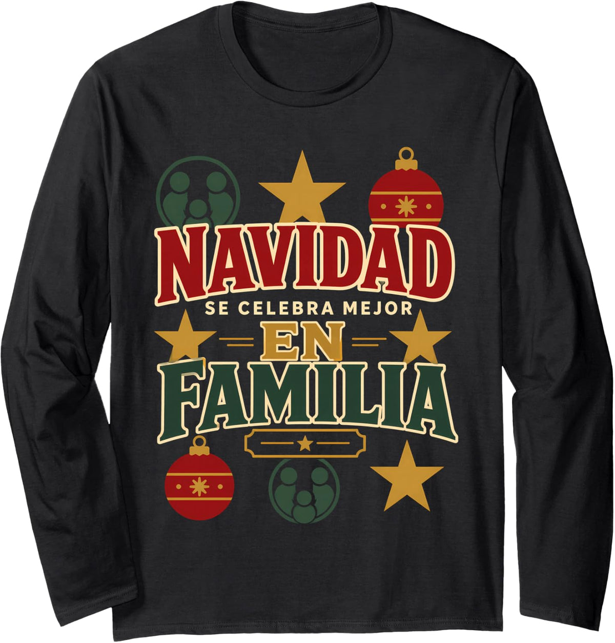 Navidad Family Christmas Spanish Christmas Crew Gift Long Sleeve T-Shirt - Adult Unisex Black