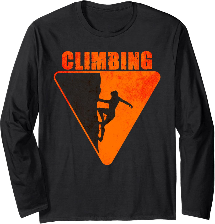 Rock Climbing Climber Bouldering Mountains Long Sleeve T-Shirt - Adult Unisex Black