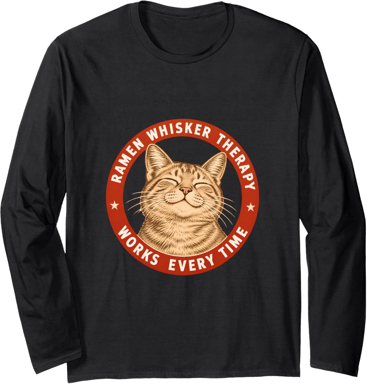 Ramen Whisker Therapy Works Every Time Zen Cat Long Sleeve T-Shirt - Adult Unisex Black