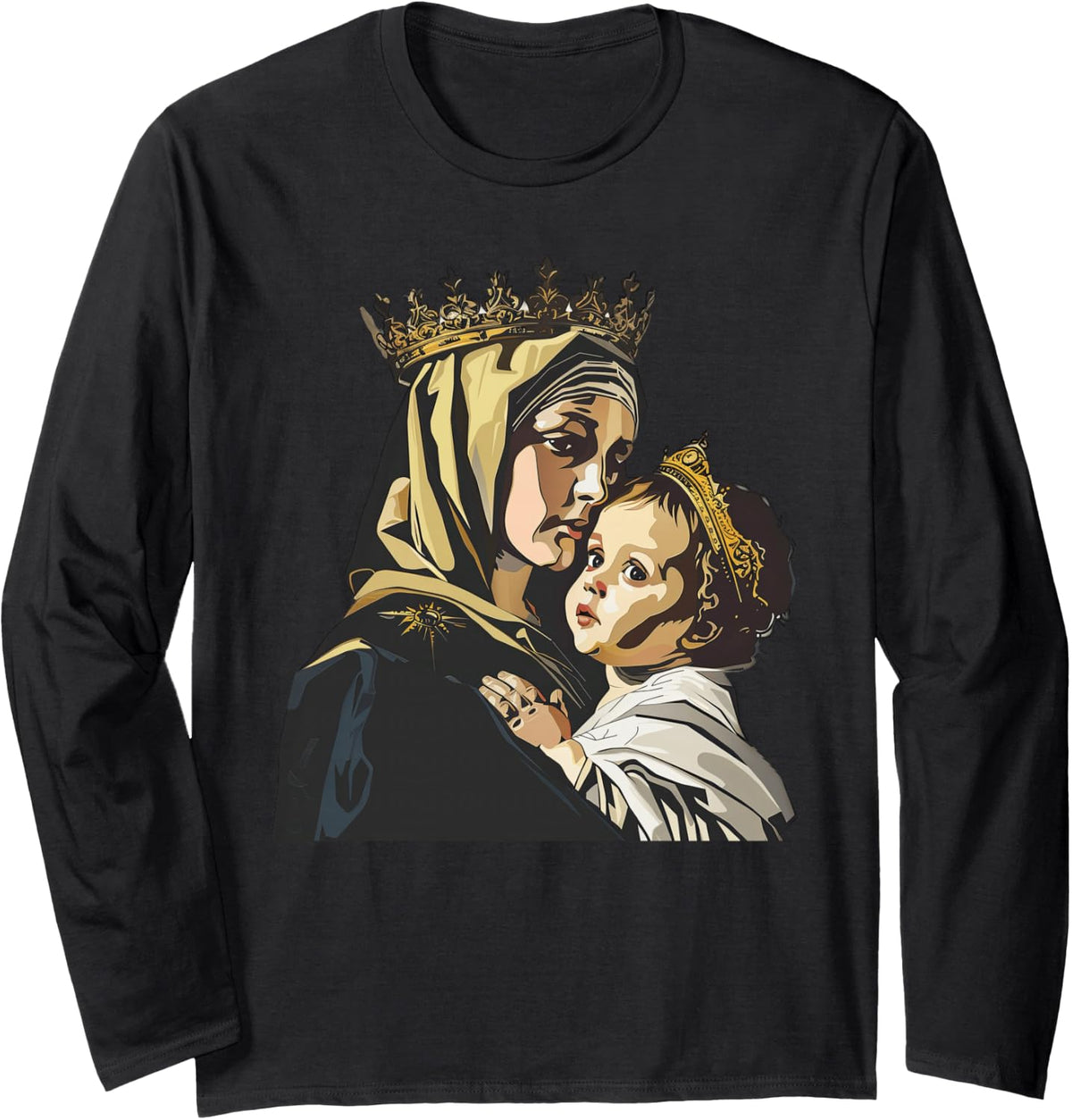 Our Lady Of Mount Carmel Pop Art Long Sleeve T-Shirt - Adult Unisex Black