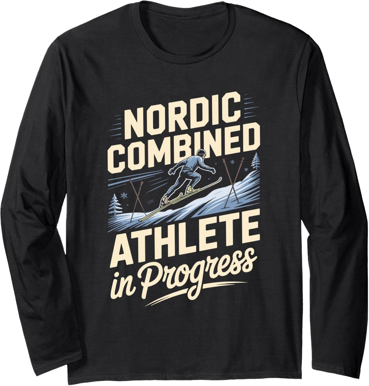 Athlete in Progress Nordic Combined Ski Jumping Skiing Long Sleeve T-Shirt - Adult Unisex Black
