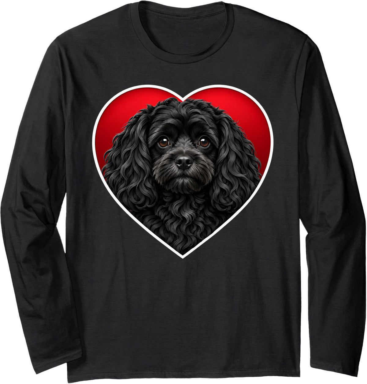 Black Cavapoo Heart Long Sleeve T-Shirt - Adult Unisex Black