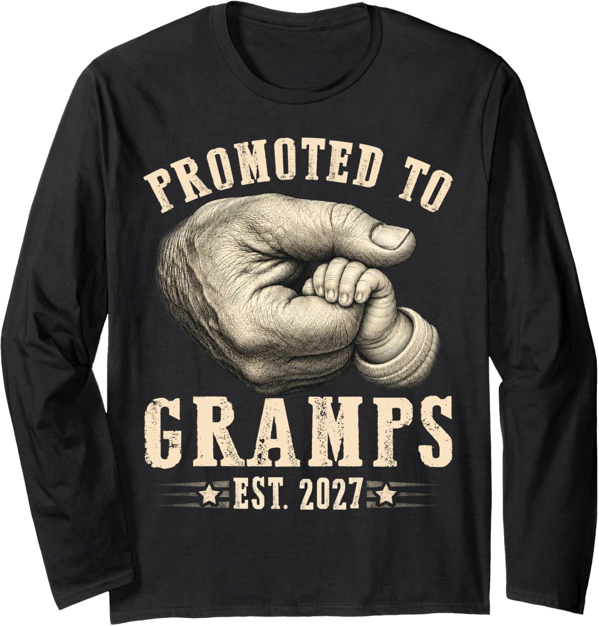 Promoted to Gramps est.2027 Father's Day First time Papa Long Sleeve T-Shirt - Adult Unisex Black