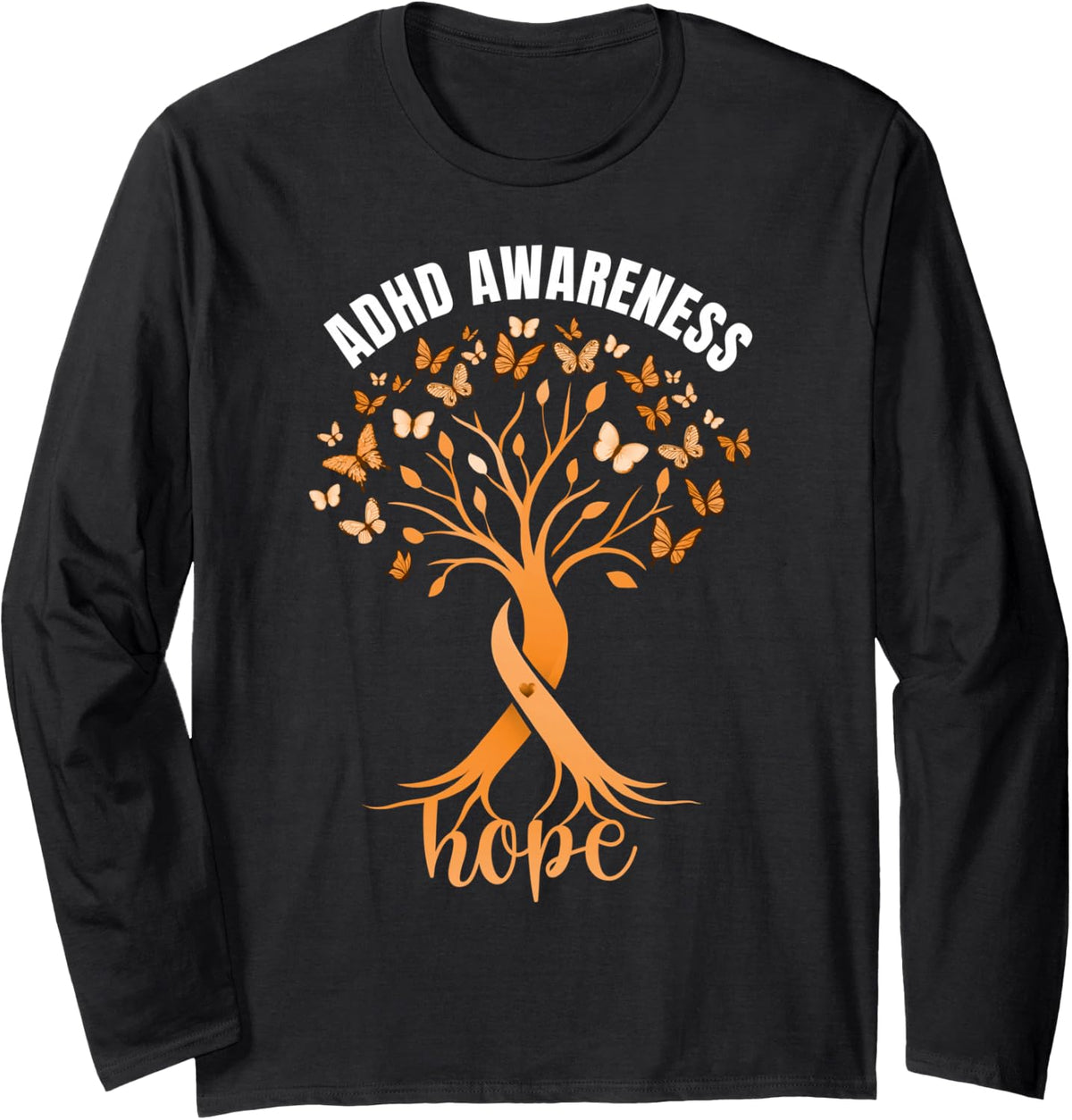 ADHD Awareness Hope Butterfly Brain Neurodiversity Pride Long Sleeve T-Shirt - Adult Unisex Black