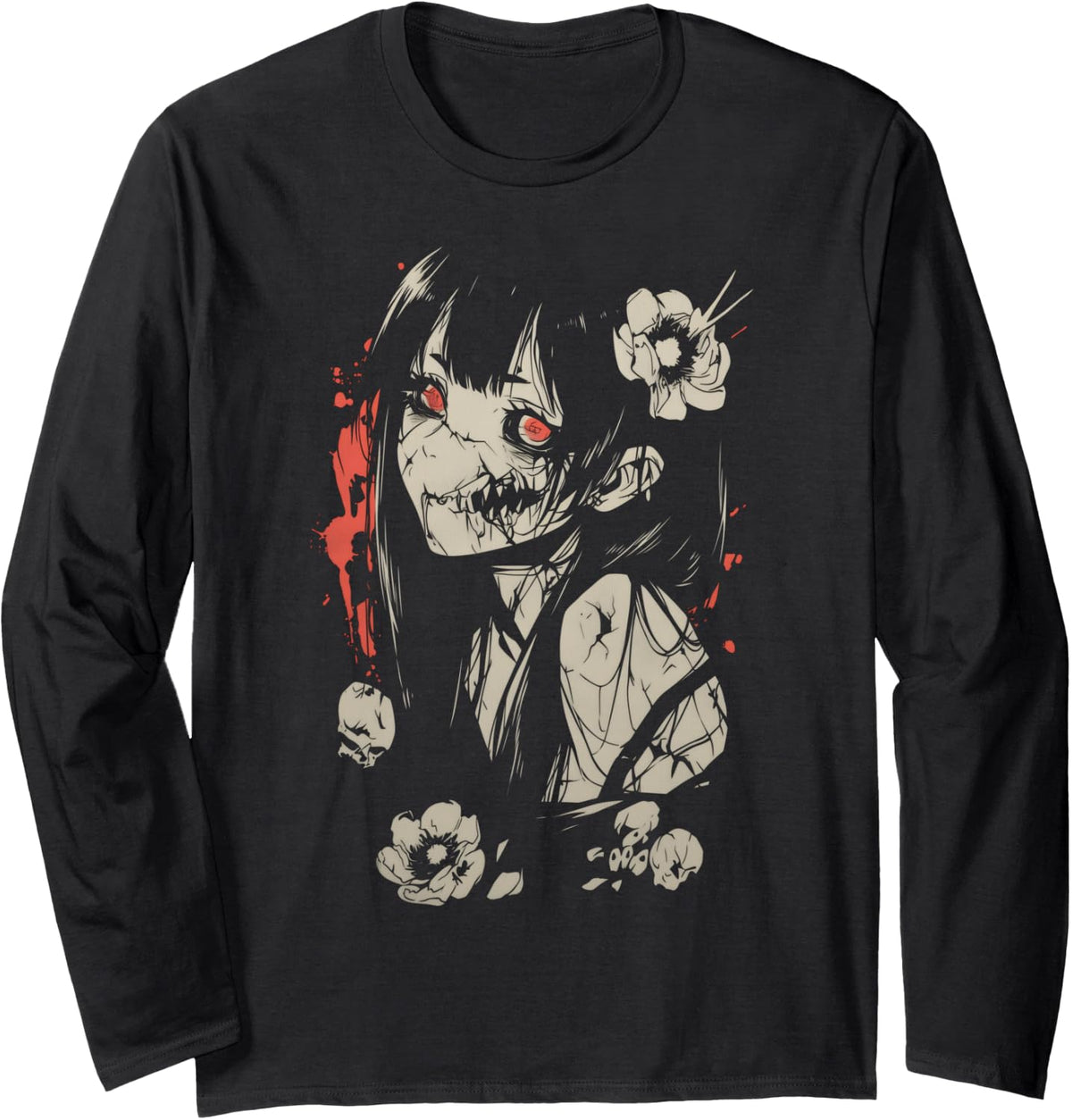 Horror Anime Manga | Japan Japanese Creepy Kawaii Goth Long Sleeve T-Shirt - Adult Unisex Black