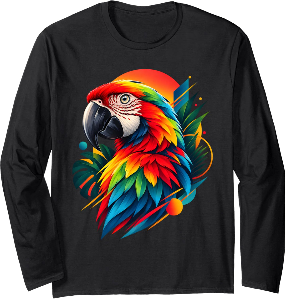 Colorful Parrot Lover Macaw Bird Abstract Long Sleeve T-Shirt - Adult Unisex Black
