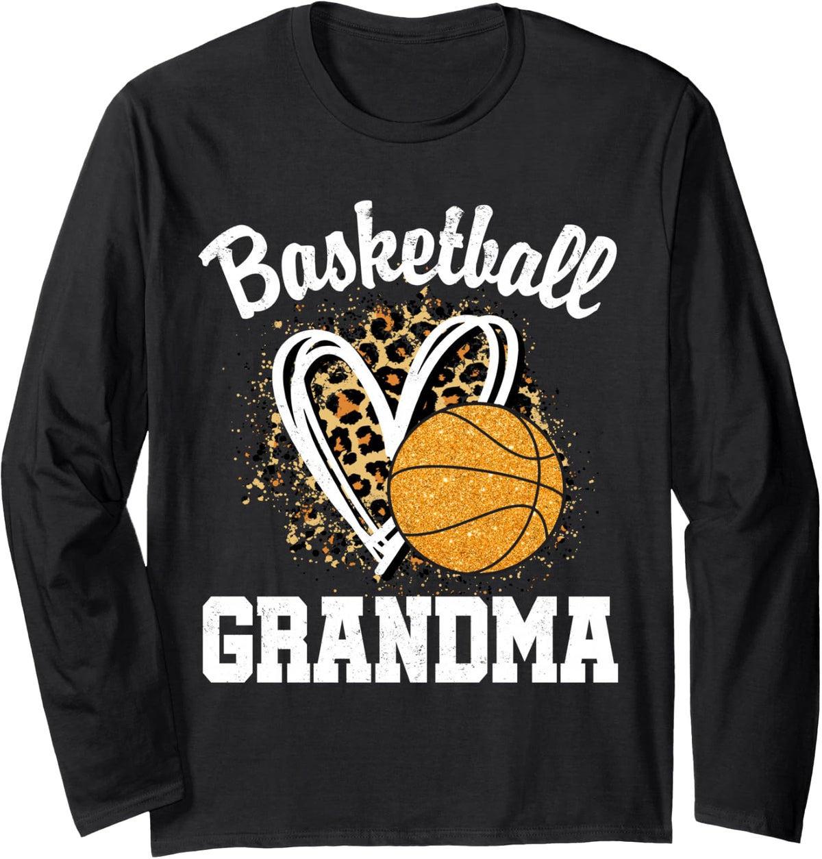 Basketball Grandma Leopard Heart Long Sleeve T-Shirt - Adult Unisex Black