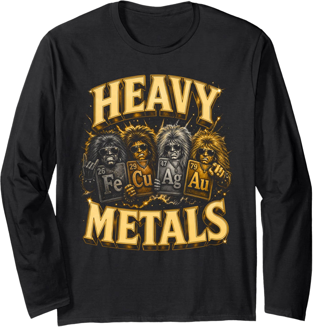Heavy Metals Chemistry Periodic Table Rock Long Sleeve T-Shirt - Adult Unisex Black