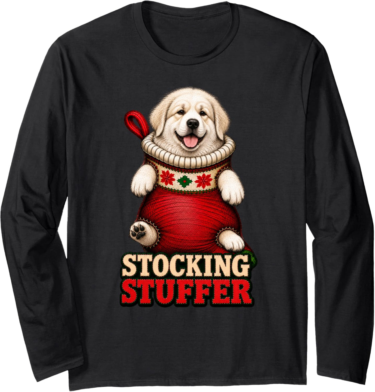 Great Pyrenees Dog Christmas Stocking Stuffer Long Sleeve T-Shirt - Adult Unisex Black