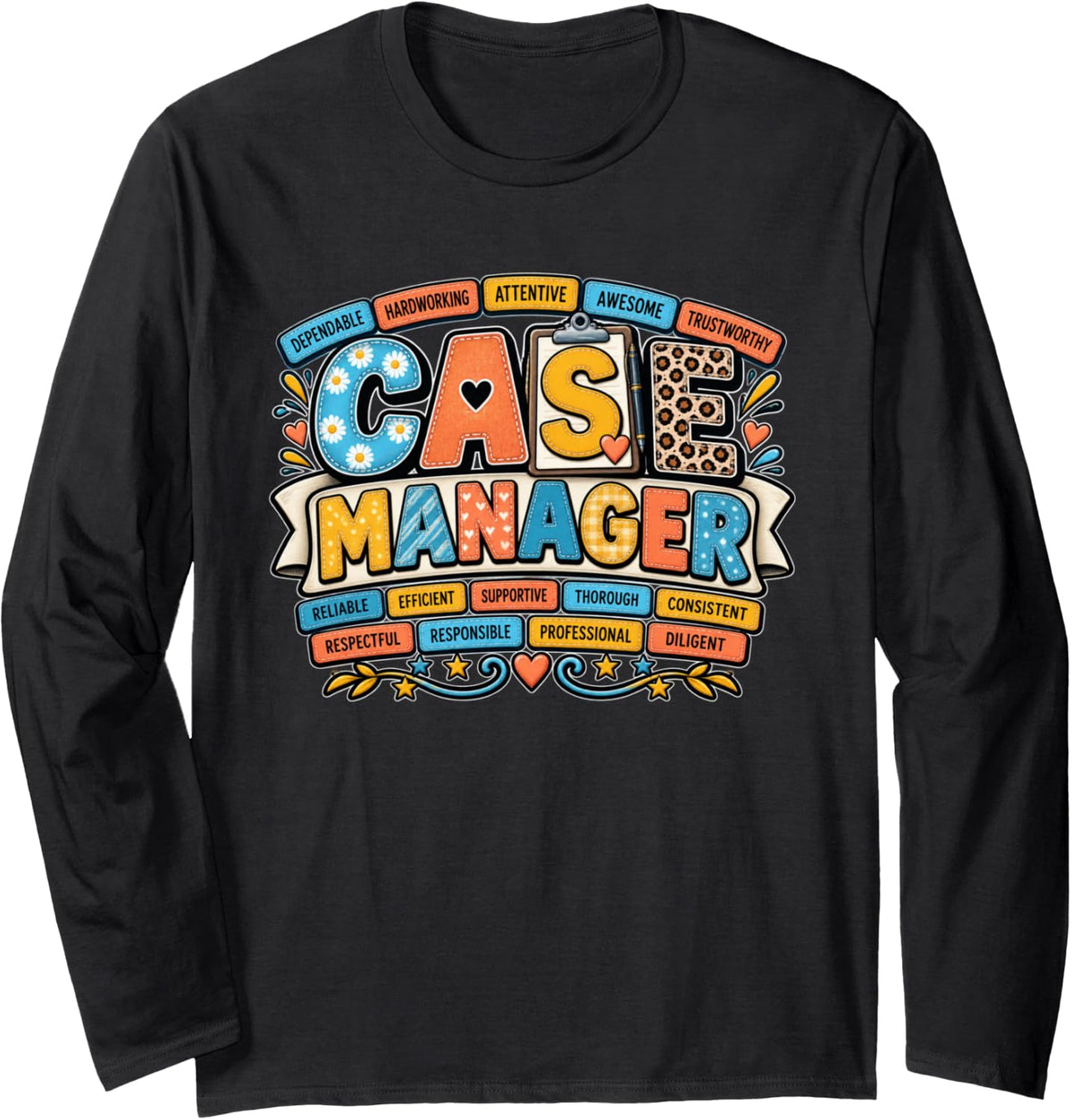 Counselor Therapist Fun Case Manager Social Worker Long Sleeve T-Shirt - Adult Unisex Black