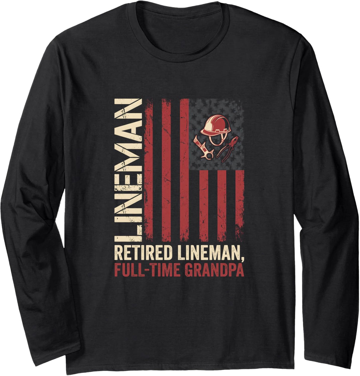 Retired Lineman Grandpa Electrical Worker Retirement Long Sleeve T-Shirt - Adult Unisex Black