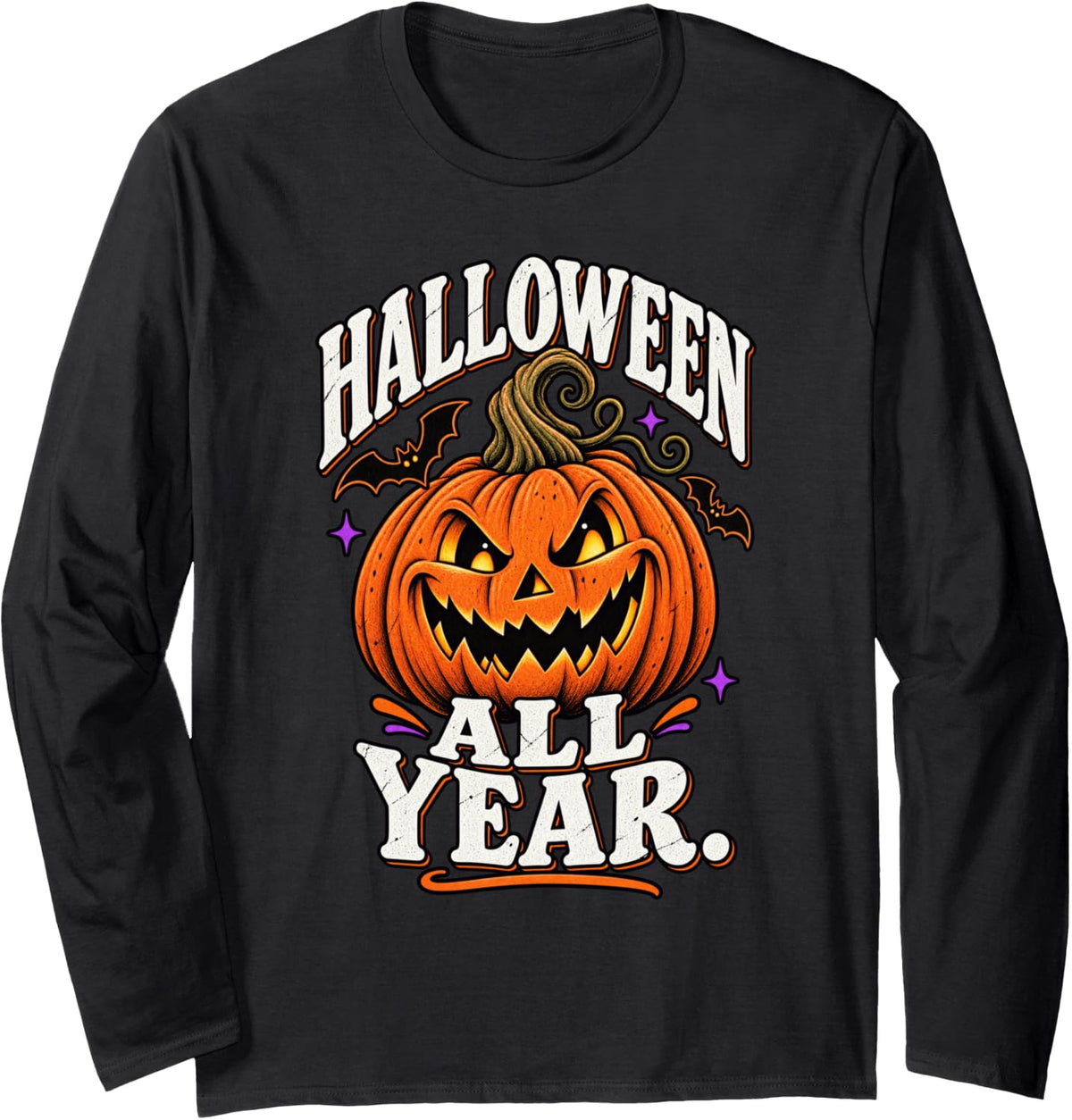 Halloween All Year Jack O Lantern Spooky Season Lover Long Sleeve T-Shirt - Adult Unisex Black