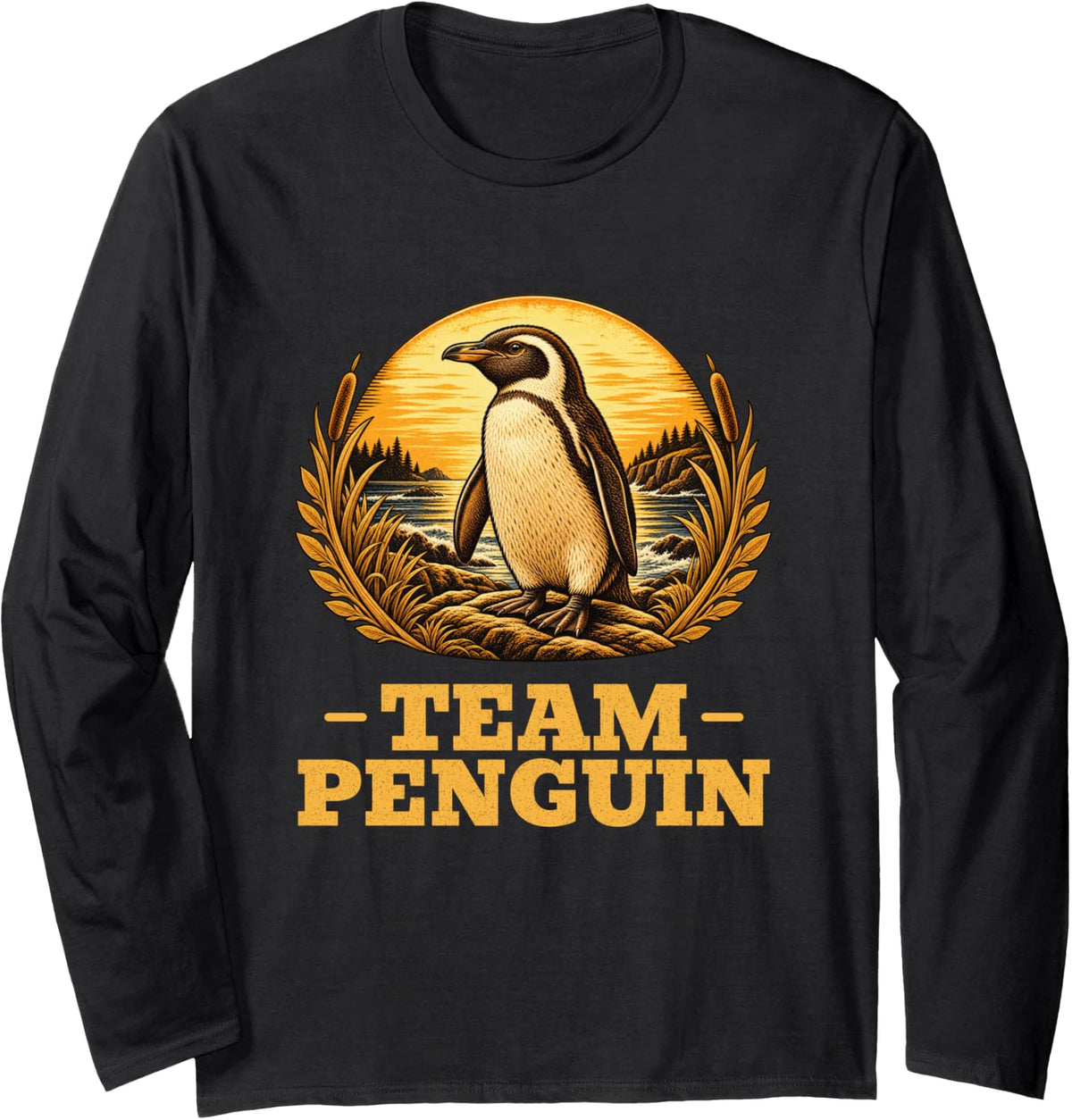 Team Penguin Vintage Bird Retro Animal Lover Long Sleeve T-Shirt - Adult Unisex Black