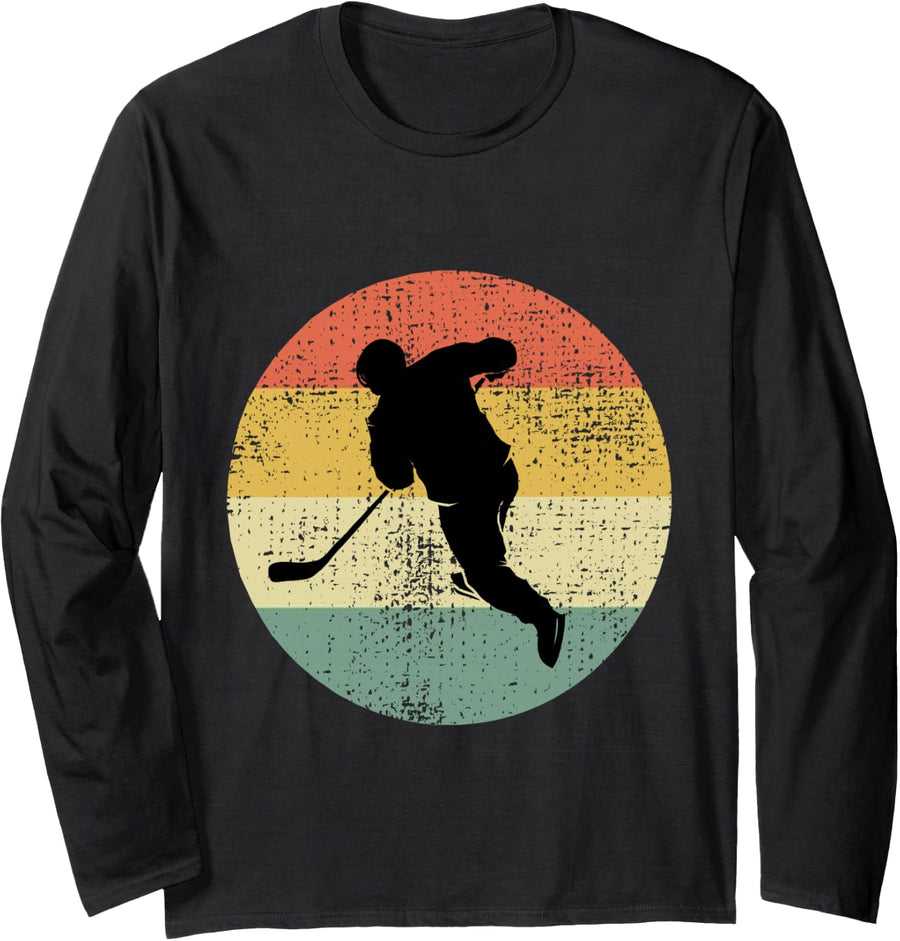 Retro Hockey, Vintage Style Hockey for Hockey Players Long Sleeve T-Shirt - Adult Unisex Black