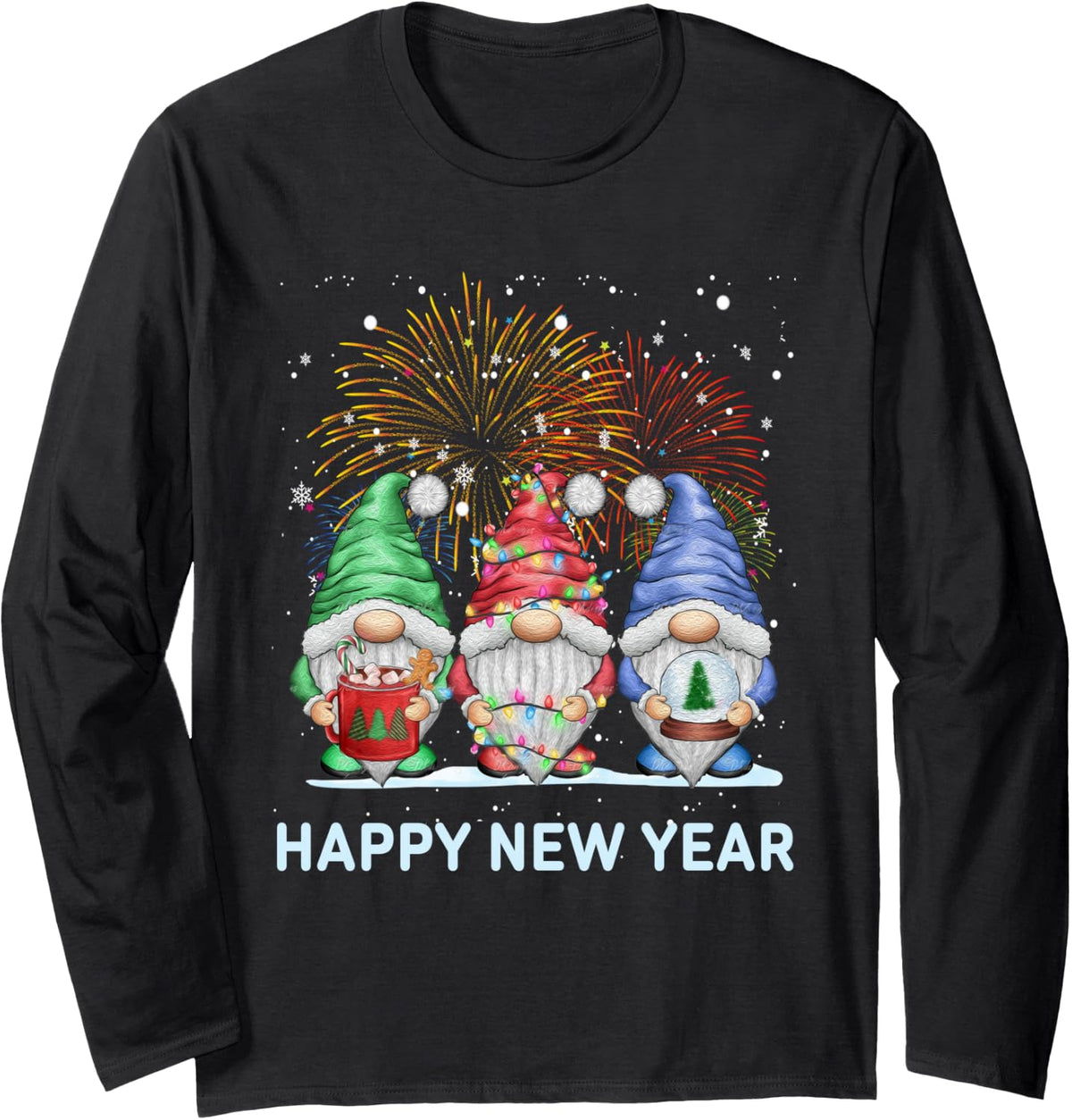 New Years Eve Party Gnomes Matching Family Outfit Costume Long Sleeve T-Shirt - Adult Unisex Black
