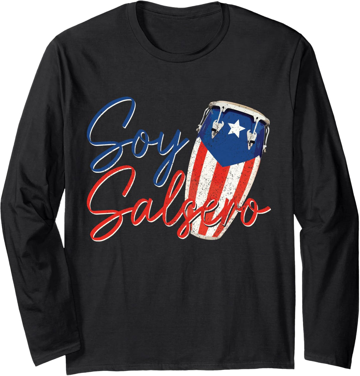 Puerto Rico Salsa Dancing Music Flag Caribbean Souvenir Long Sleeve T-Shirt - Adult Unisex Black