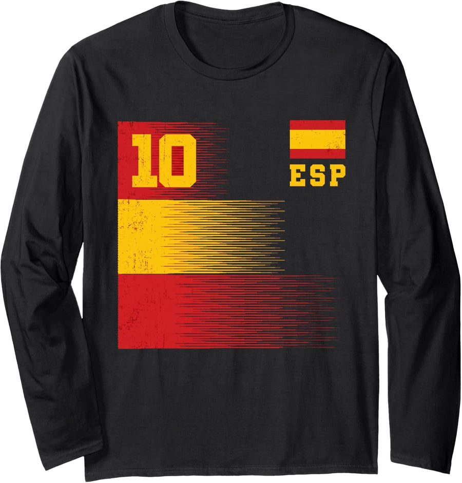 Spain Tshirt Retro Spanish Espanol Madrid Barcelona Retro Long Sleeve T-Shirt - Adult Unisex Black