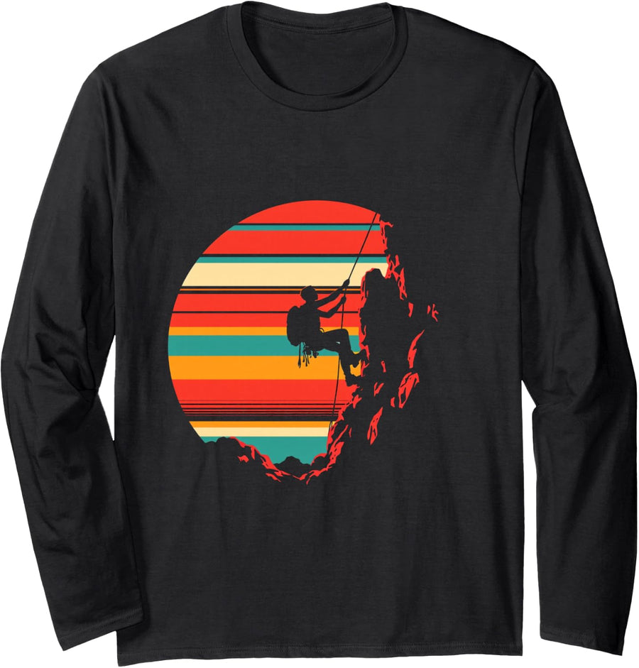 Retro Rock Climbing Long Sleeve T-Shirt - Adult Unisex Black