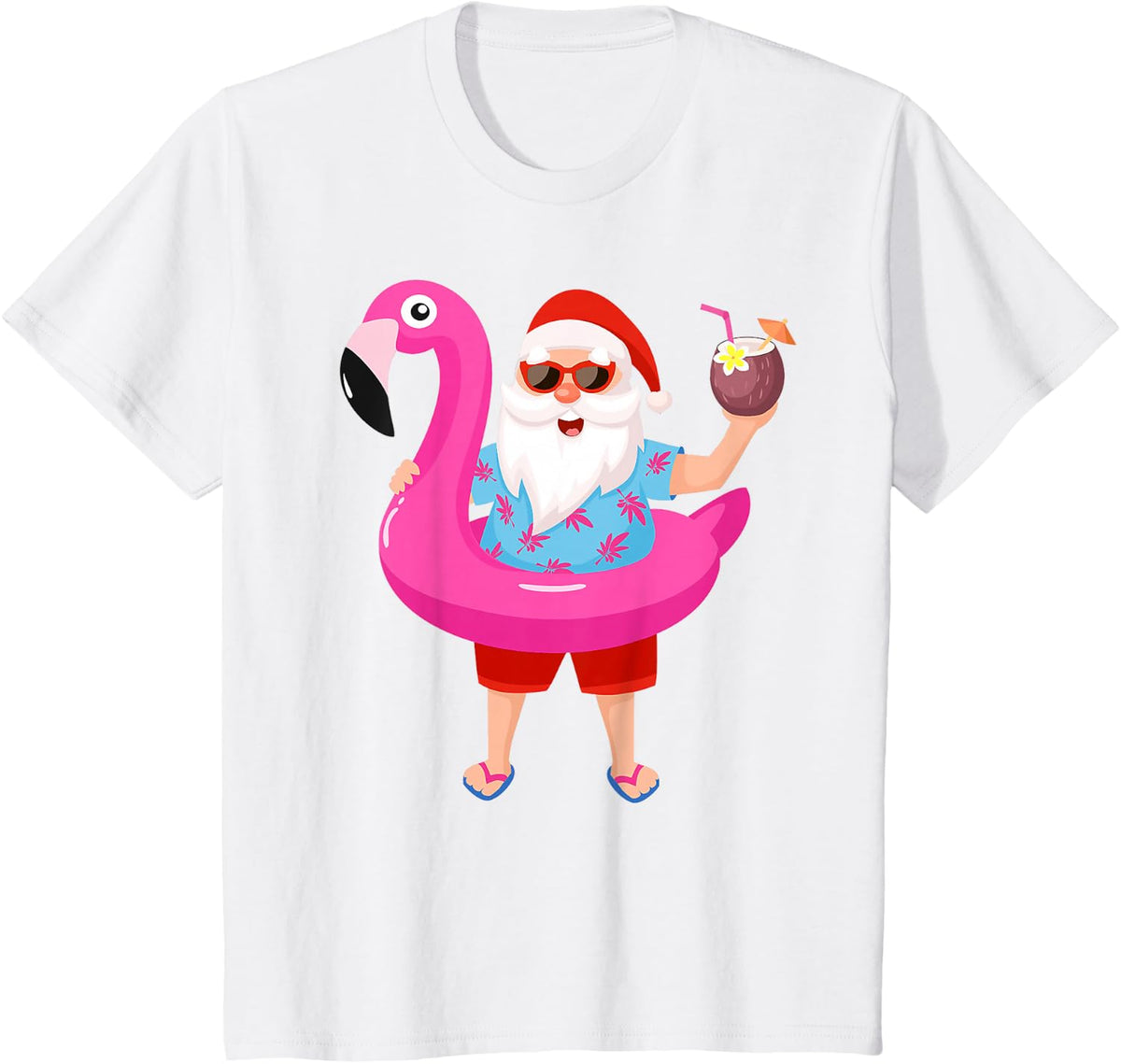 Christmas in July Santa hawaii Sunglasses Flamingo gifts T-Shirt - White
