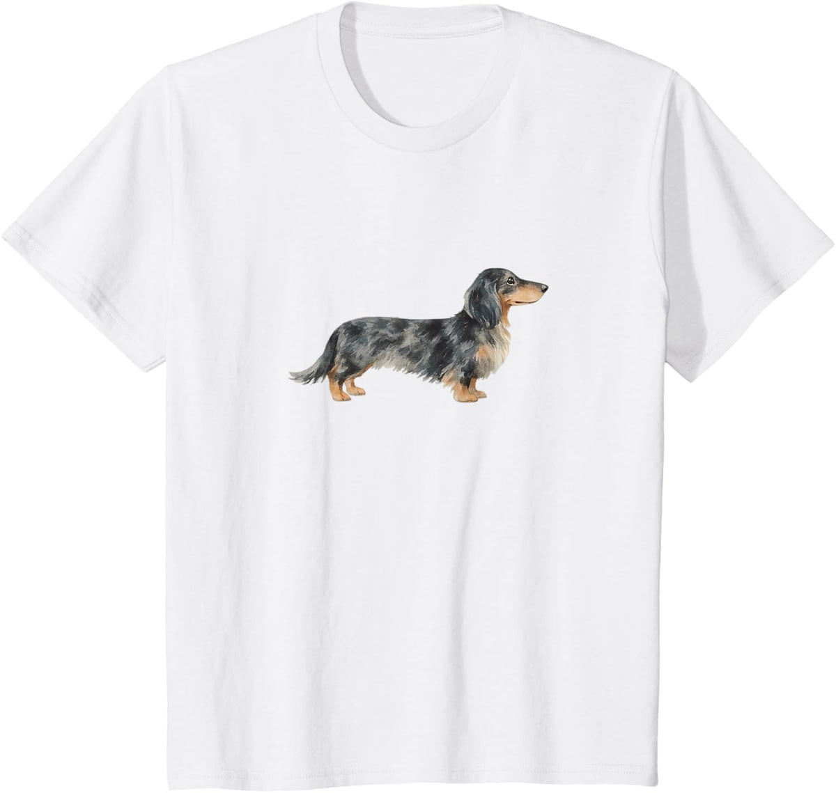 Long Haired Black and Cream Dapple Dachshund Tees T Shirts for Women Men Dog Lovers - White