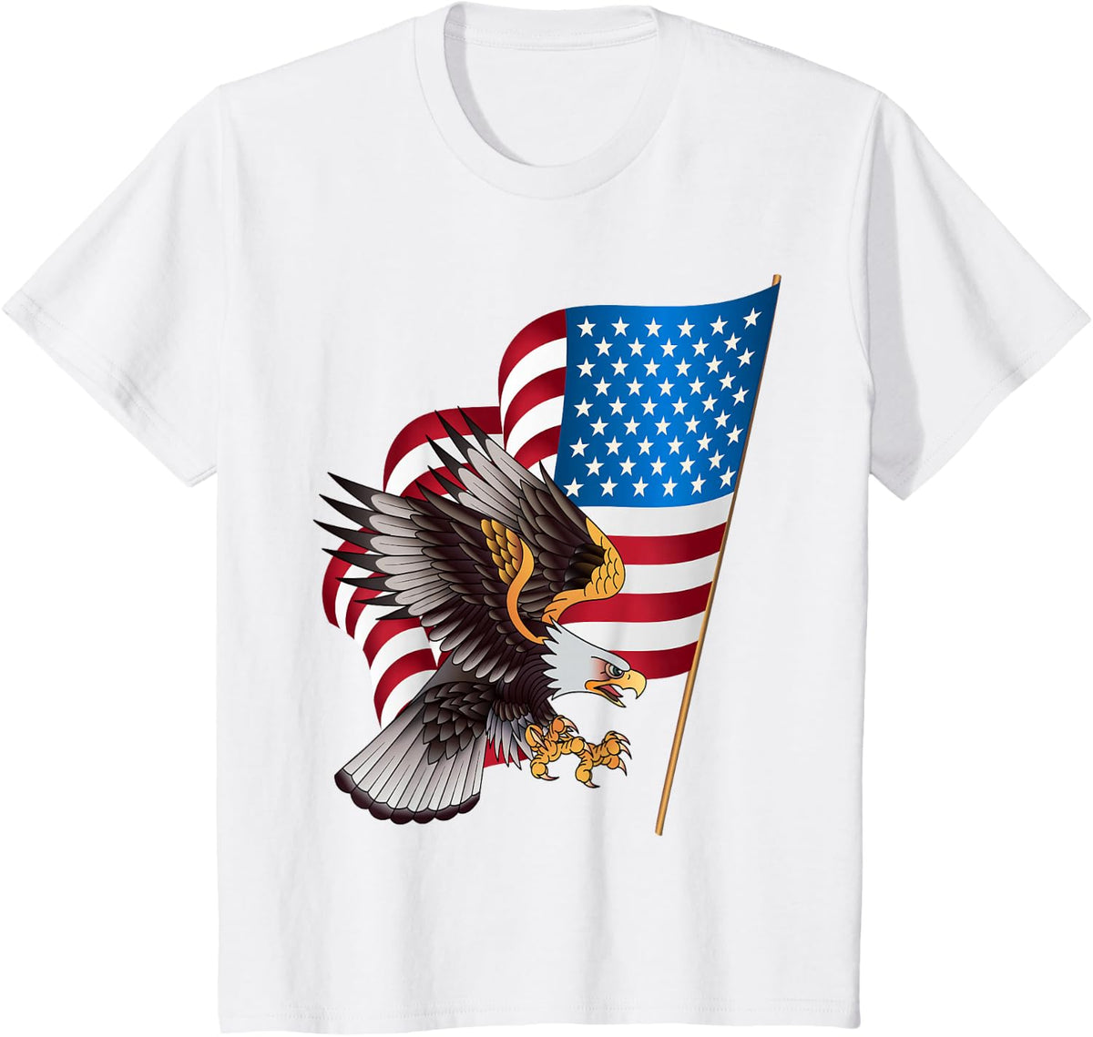 4th of July Shirt USA American Flag Bald Eagle Military T-Shirt - White