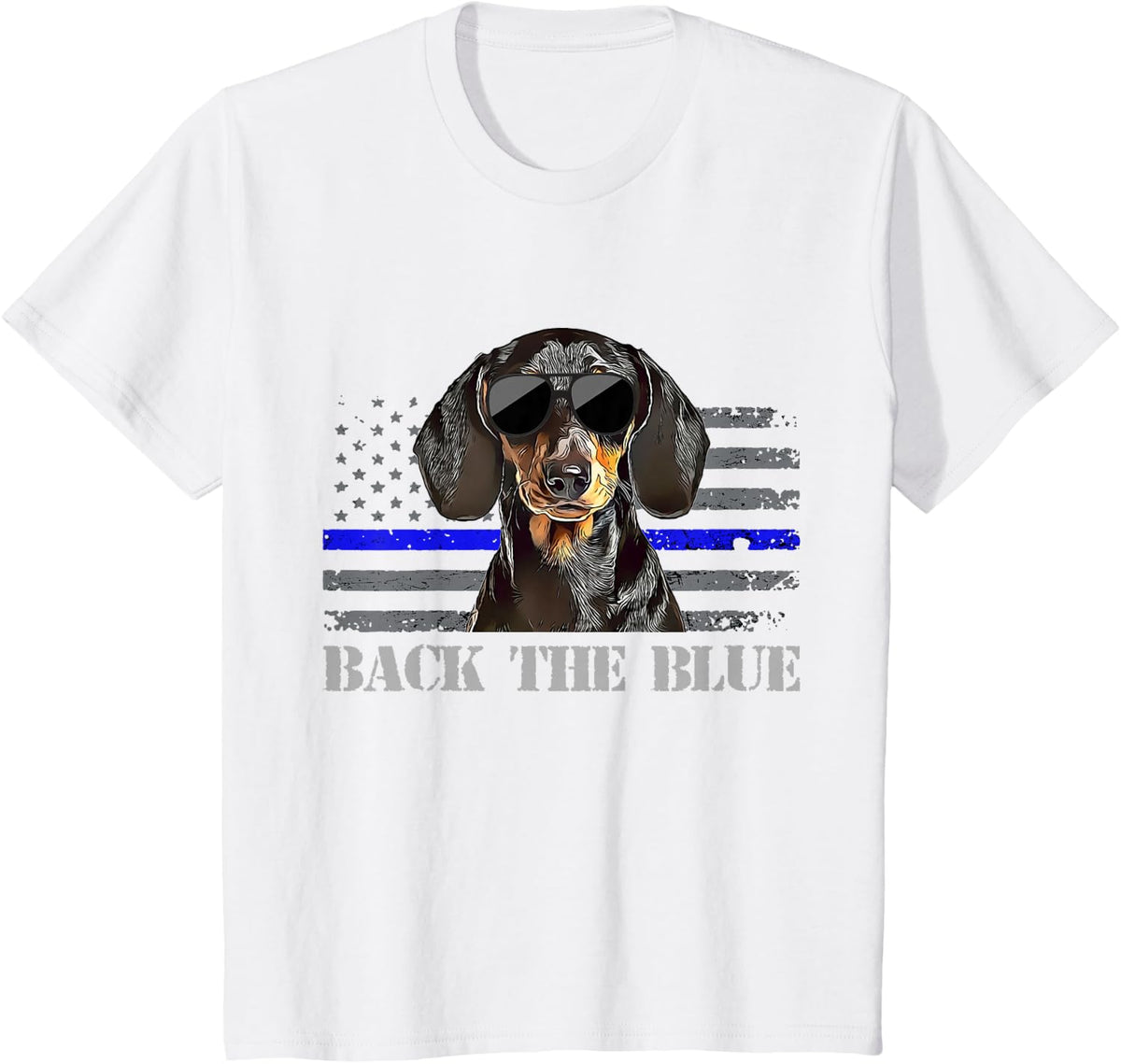 Dachshund Thin Blue Line American Flag Police Dog T-Shirt - White