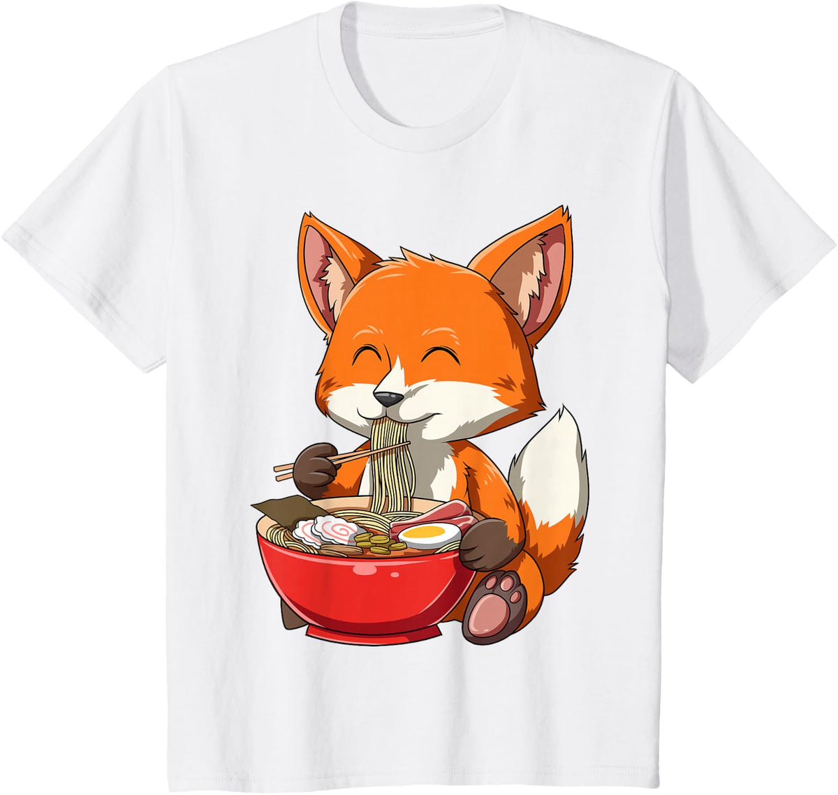 Fox Eating Ramen Ramen Noodle Lovers Fox Themed Gift T-Shirt - White