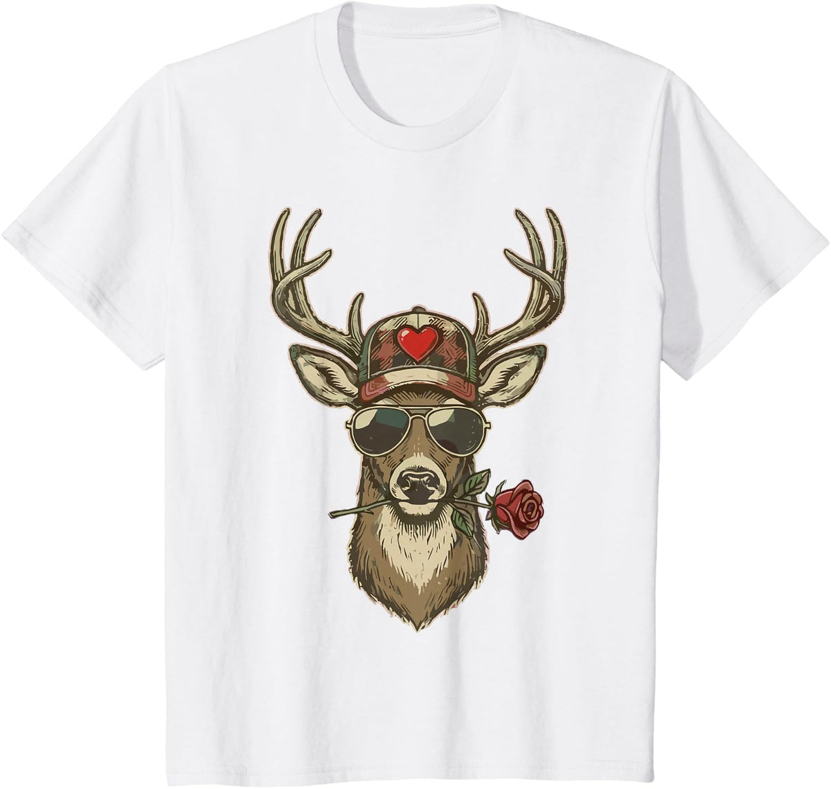 XOXO Valentine Buck Camo Deer Retro Hunting Boys Cap Men T-Shirt - White