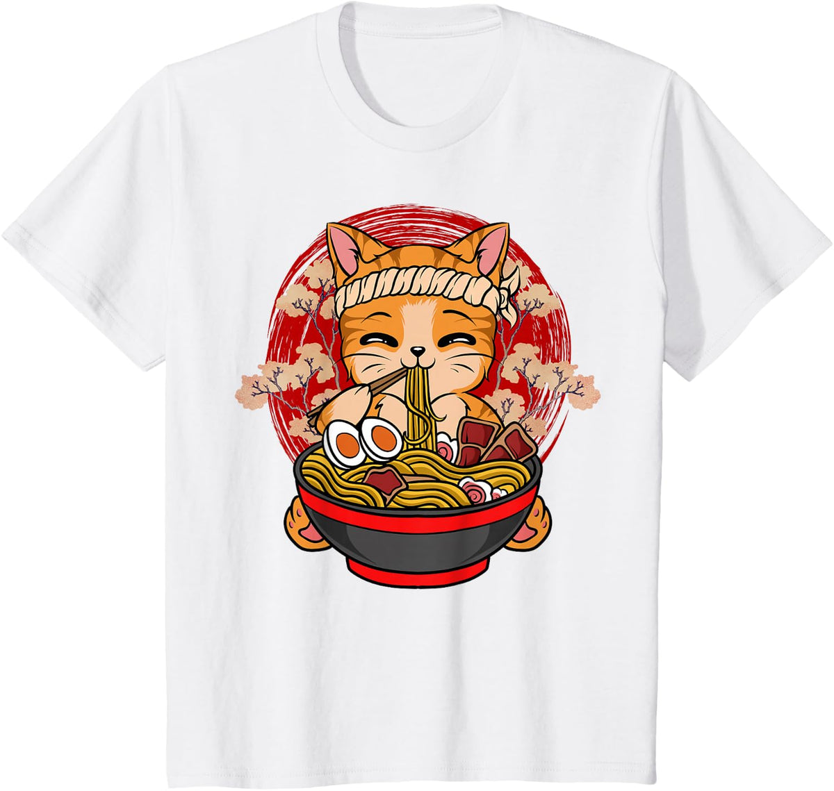 Cat Eating Ramen Shirt Kawaii Anime Japanese Noodles Funny Cat Tee T-Shirt - White