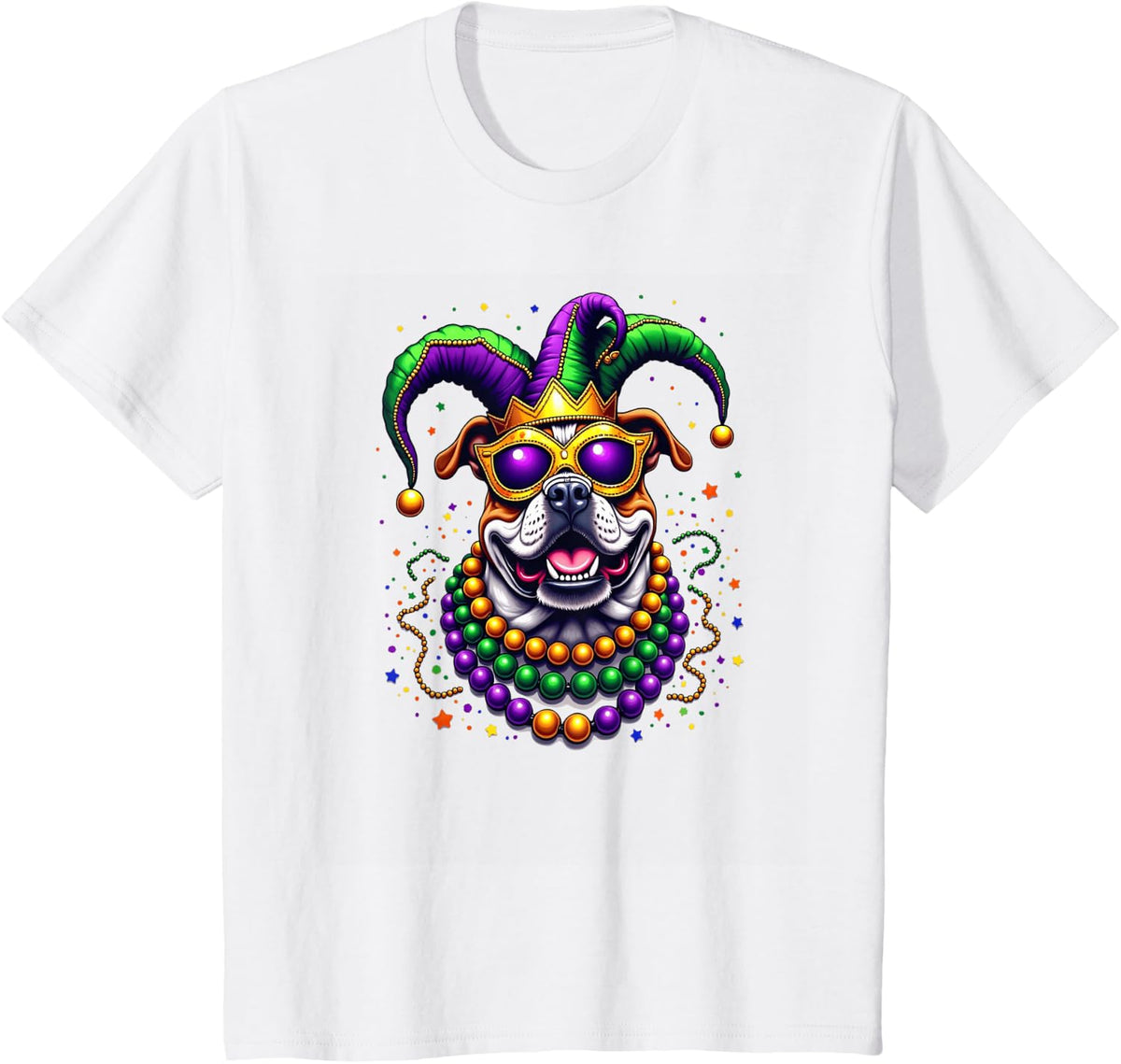 English Bulldog Dog Lover Cute Mardi Gras Carnival T-Shirt - White