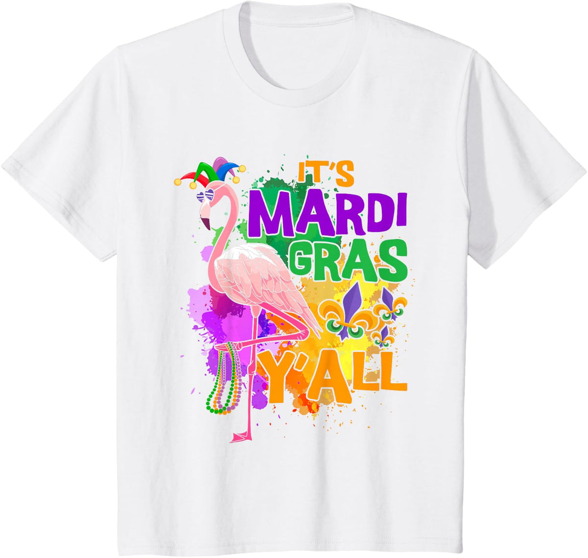 Funny Carnival Party Gift Idea Flamingo Mardi Gras T-Shirt Small - White
