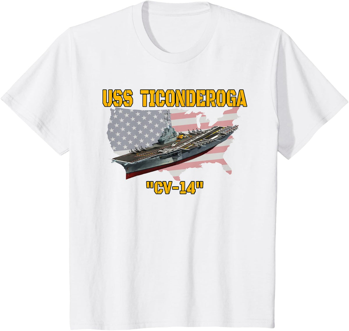 Aircraft Carrier USS Ticonderoga CV-14 Veterans Day Fathers T-Shirt - White