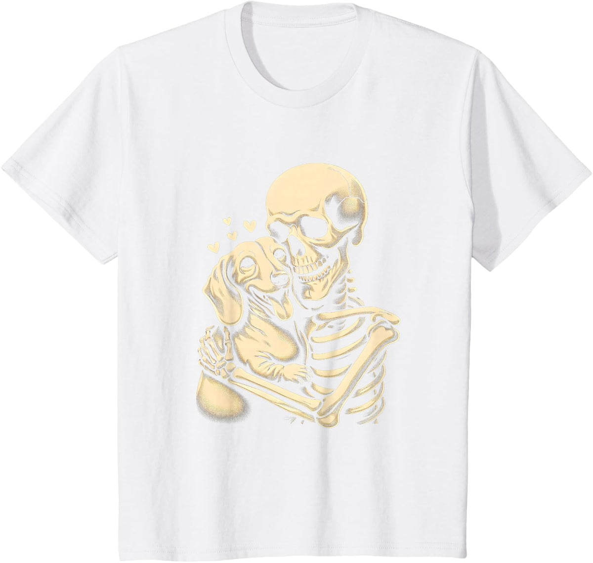 Skeleton Hugging Dog Halloween Dachshund Lover Dog Mom Dad T-Shirt - White