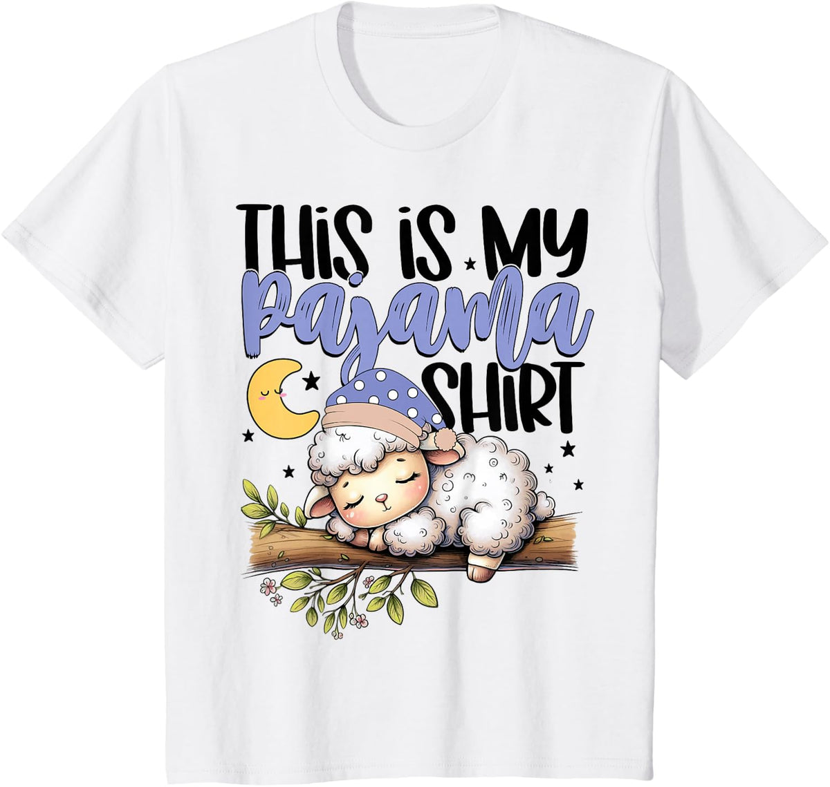 Sleeping Lamb Pajama Cute Bedtime Animal T-Shirt - White