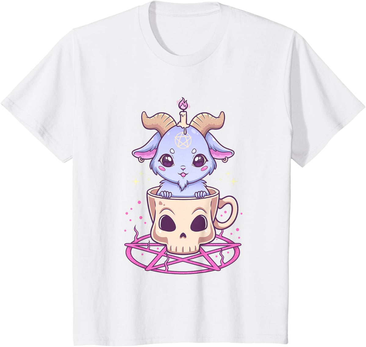 Kawaii Pastel Gothic Sweet Scary Pentacle Baphomet Goat Tee T-Shirt - White