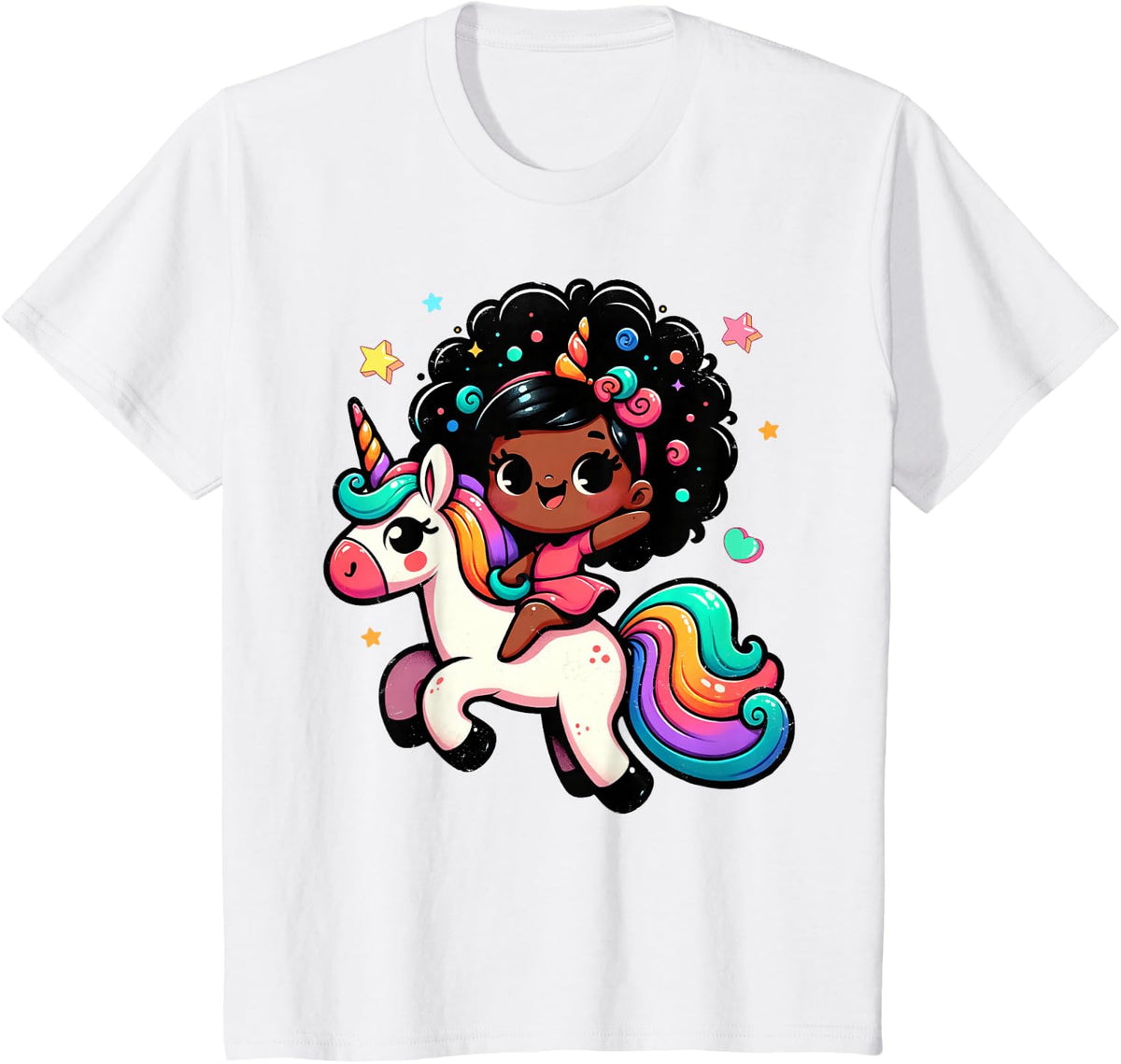 Cute Black Girl Unicorn Bday African American Women Kids T-Shirt - White