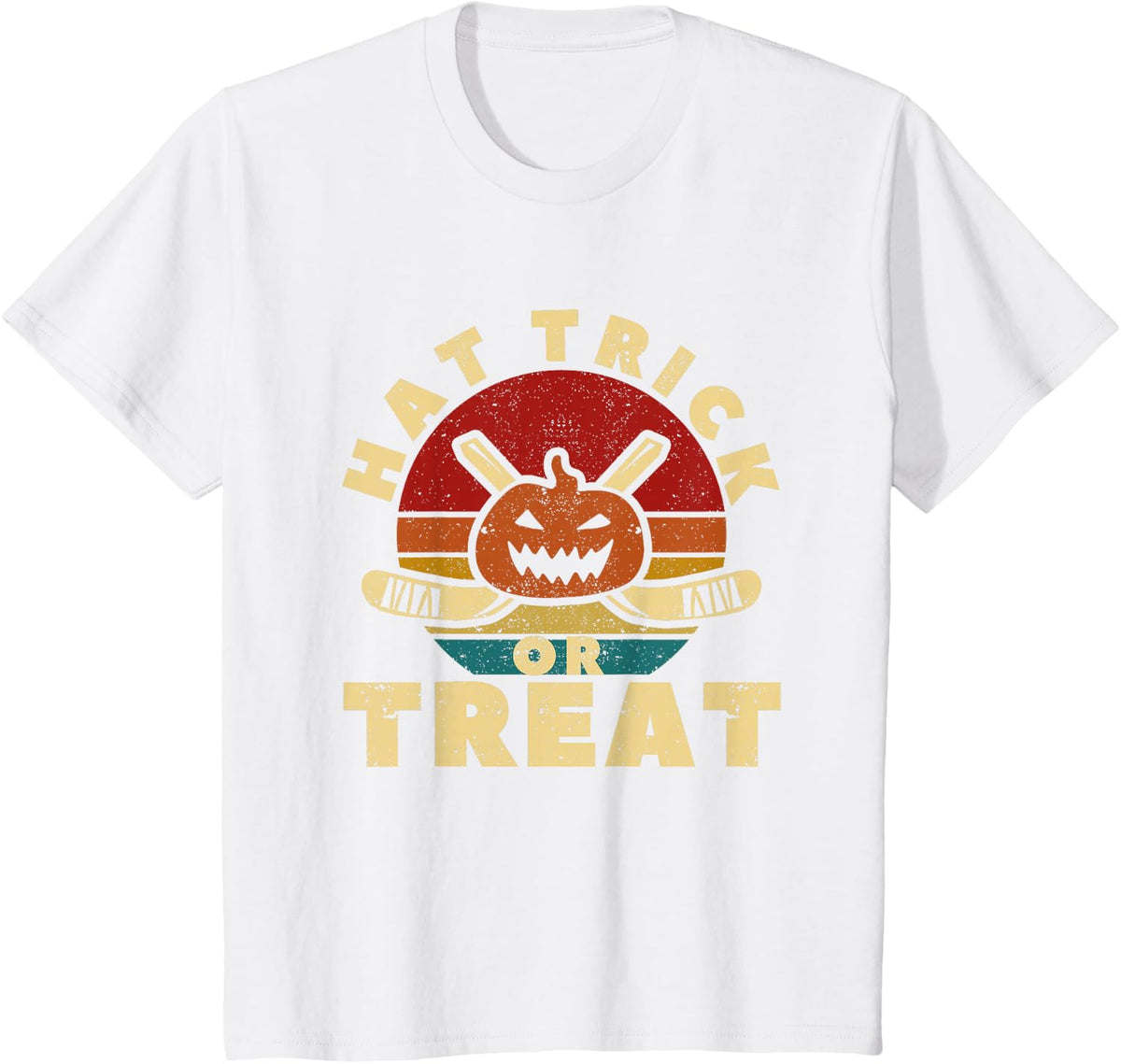 Ice Hockey Player Coach Halloween Pumpkin Hat Trick Or Treat T-Shirt - White
