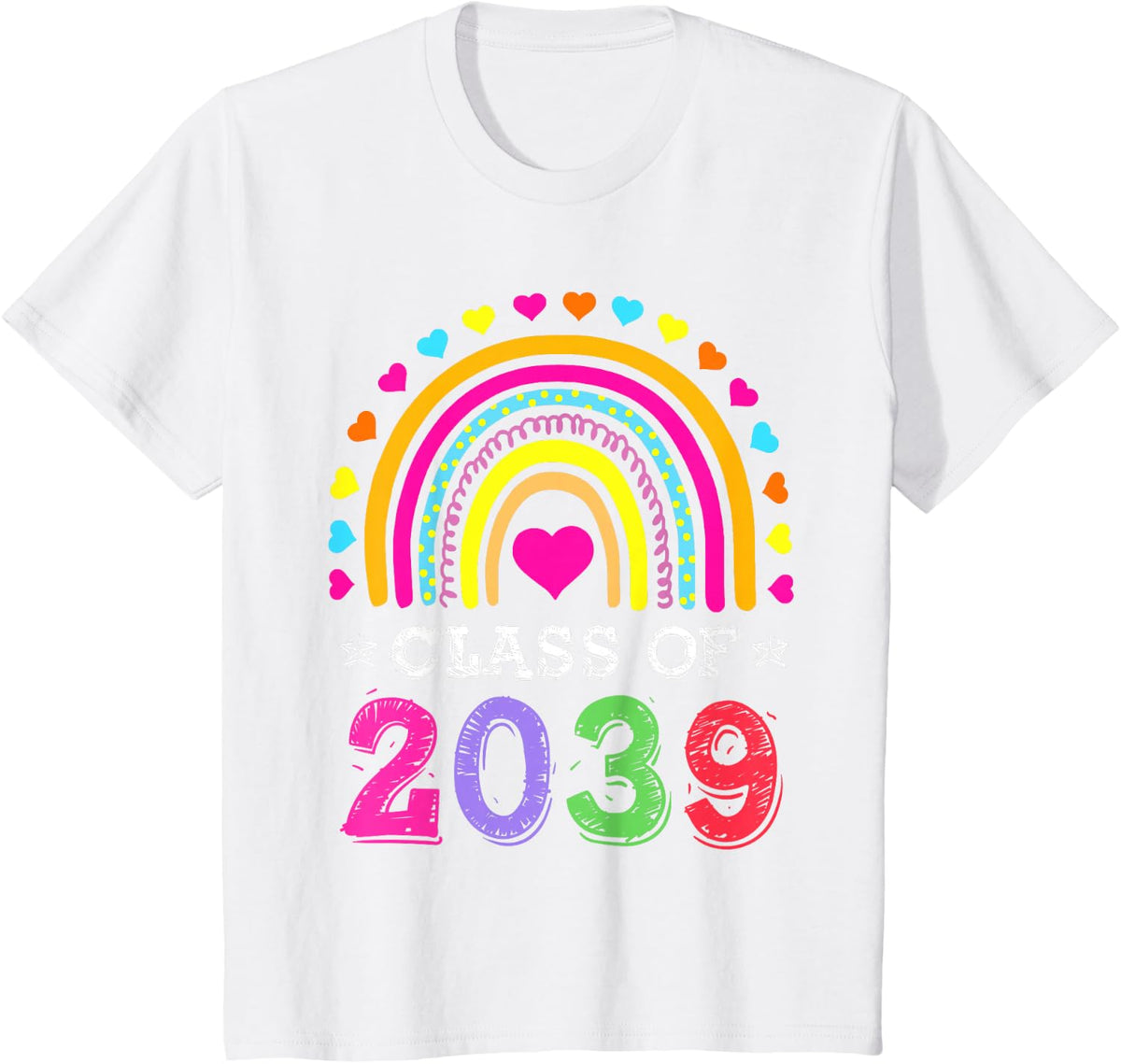 Class Of 2039 Shirt Kids Graduation Pre-K Graduate Rainbow T-Shirt - White